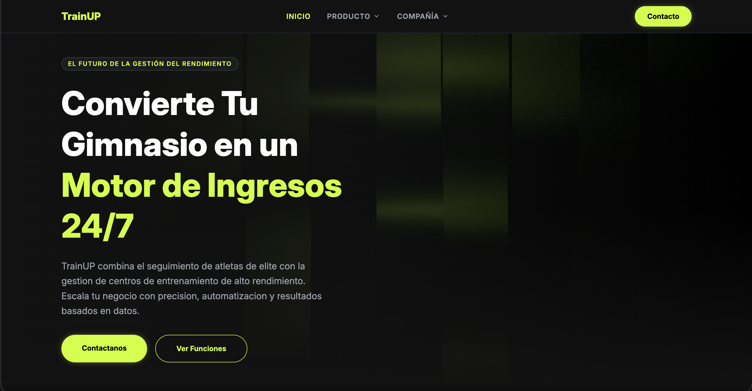 TrainUP landing page mockup